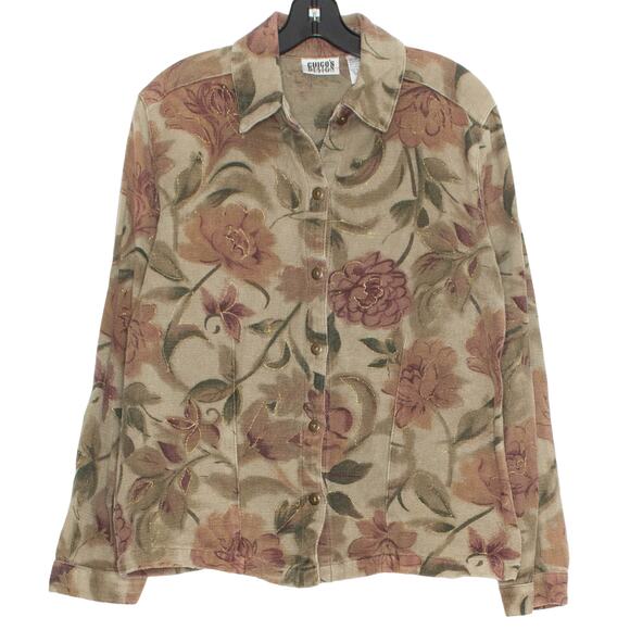 Chicos Top Vintage Tapestry Floral Cottage Academia Prairie Button Up 1 Medium 8 - Picture 1 of 5
